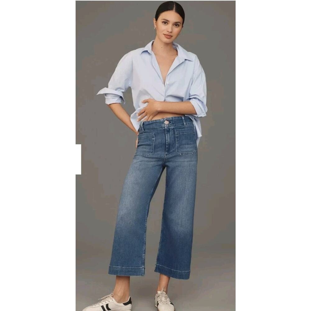 The Colette Crop High-Rise Wide-Leg Jeans by Maeve-medium denim wash- 30